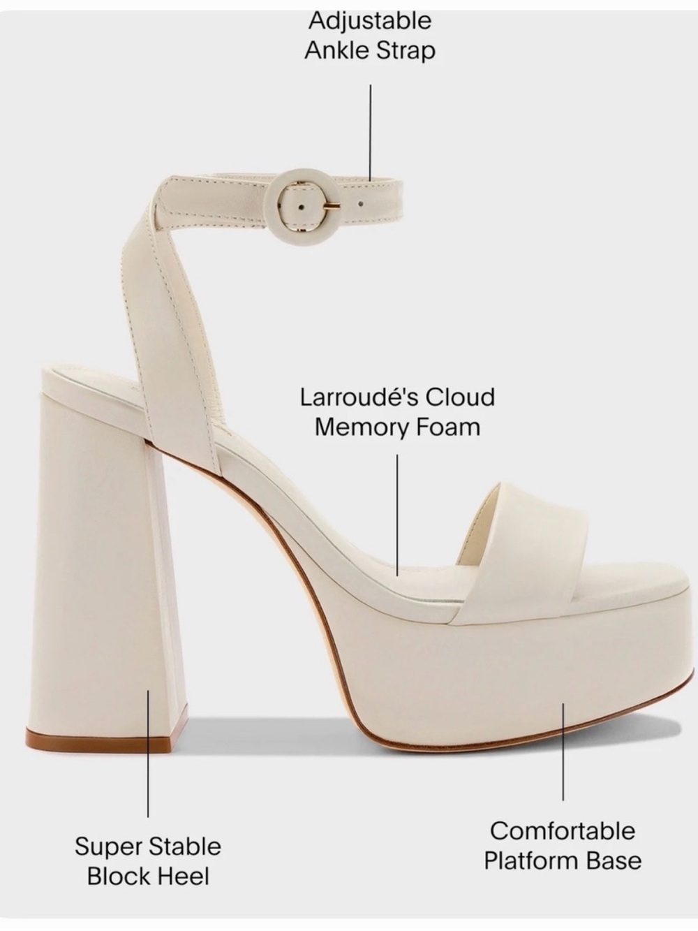 Larroudé Cream Platform Block Heel Sandal
